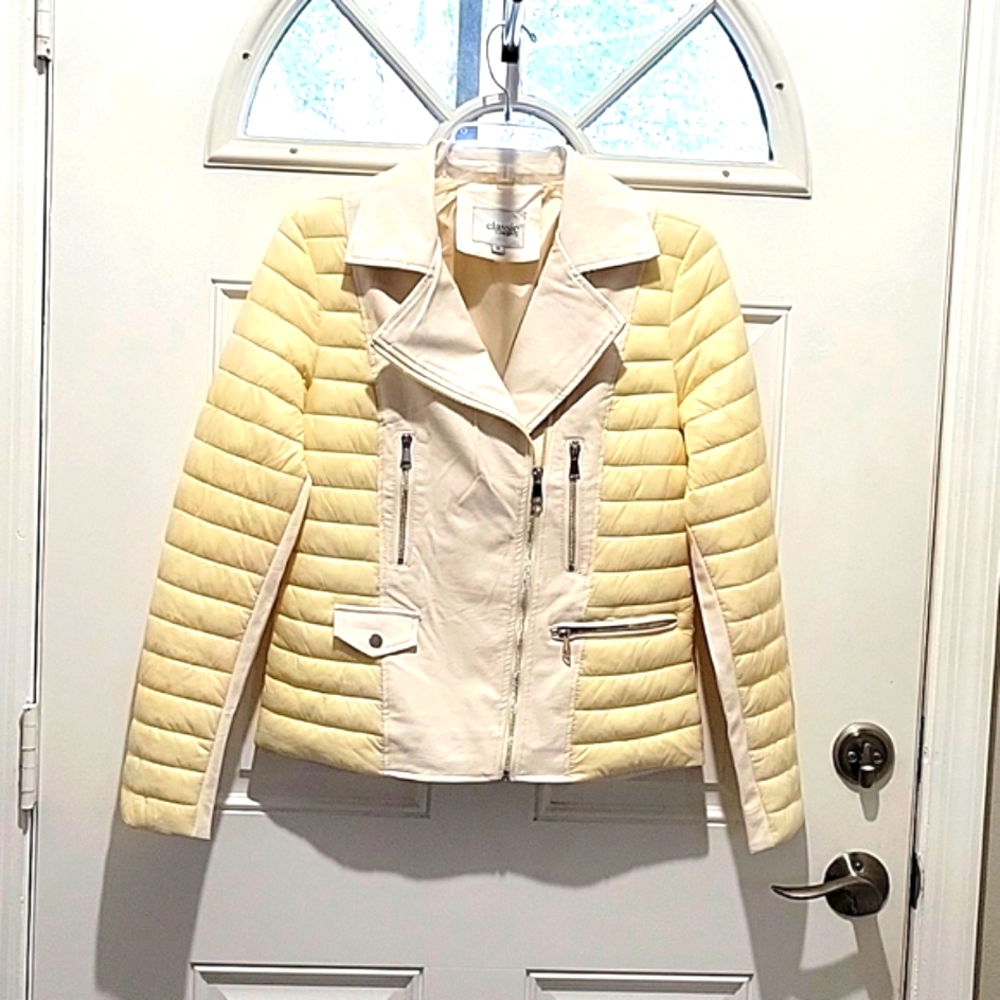 Ladies Neutral Puffer Style Motor Cycle Jacket Classic Concept Size M